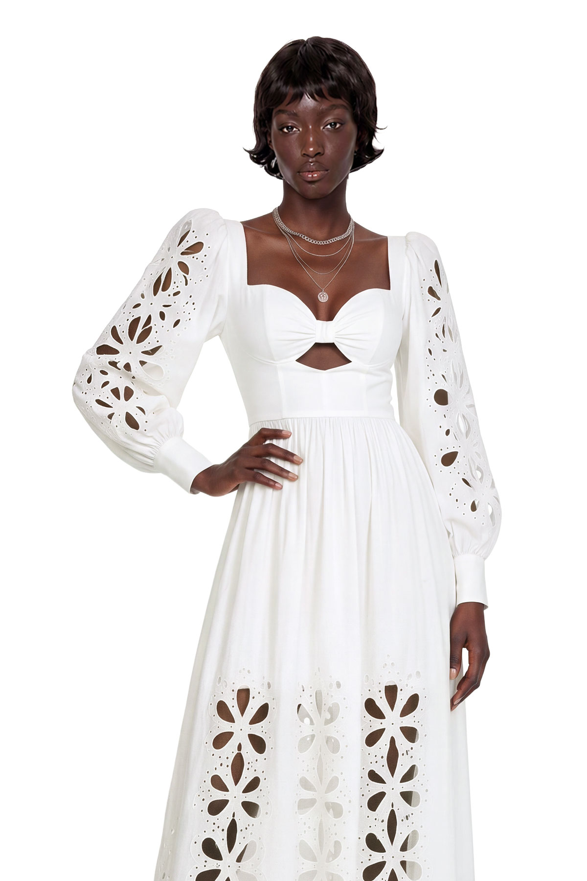 Kantana Balloon Sleeve Cutout Maxi Dress In White
