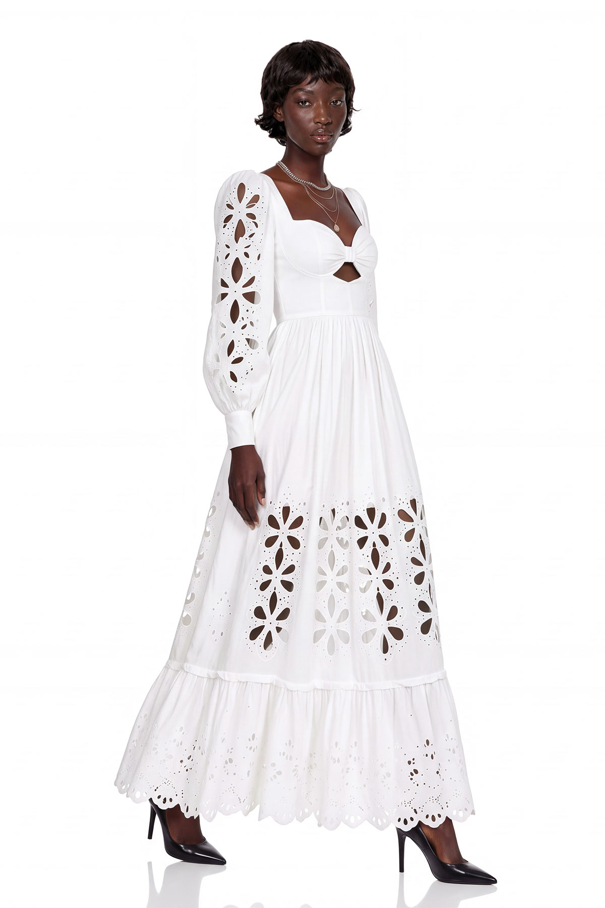 Kantana Balloon Sleeve Cutout Maxi Dress In White