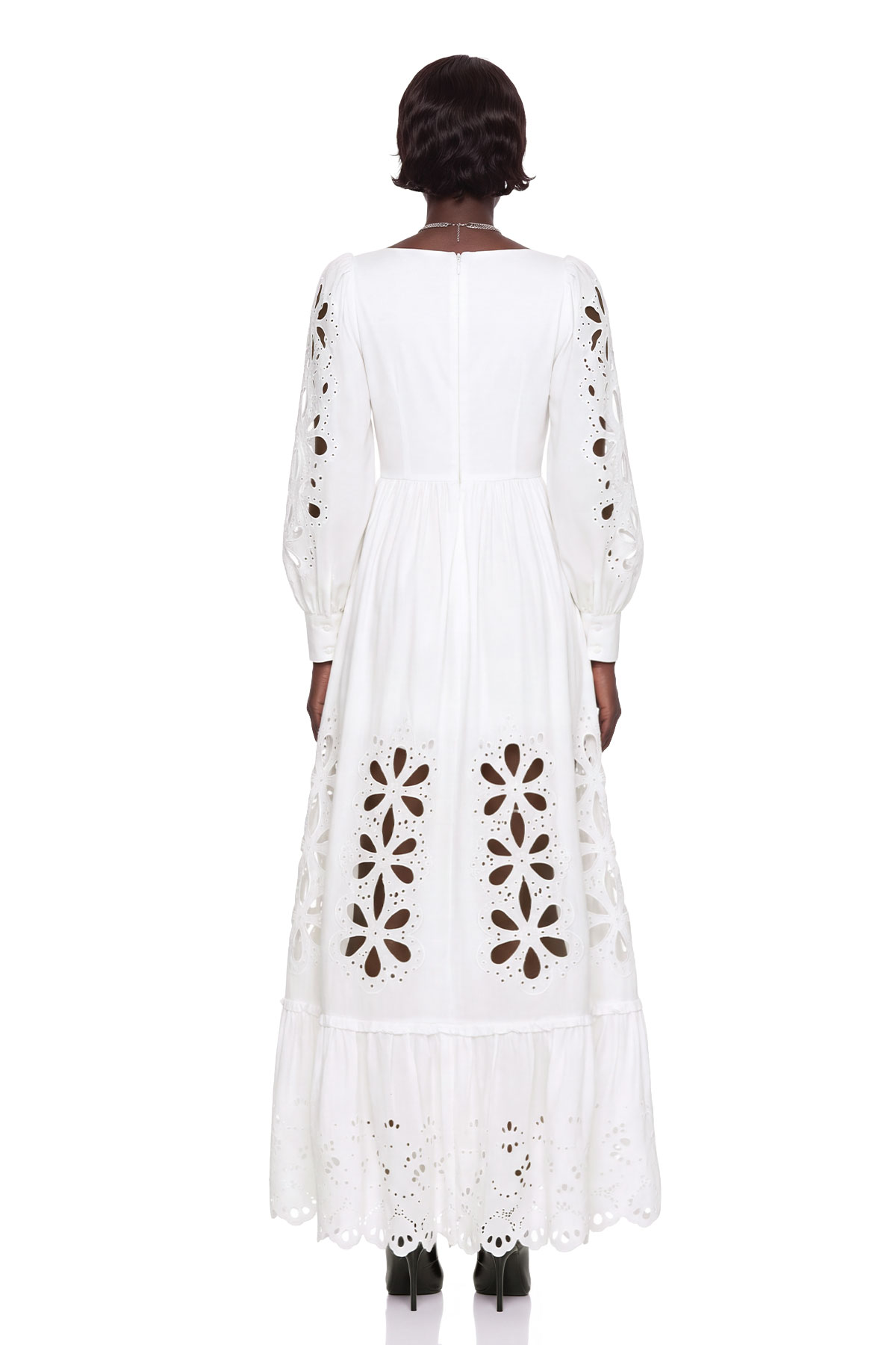 Kantana Balloon Sleeve Cutout Maxi Dress In White