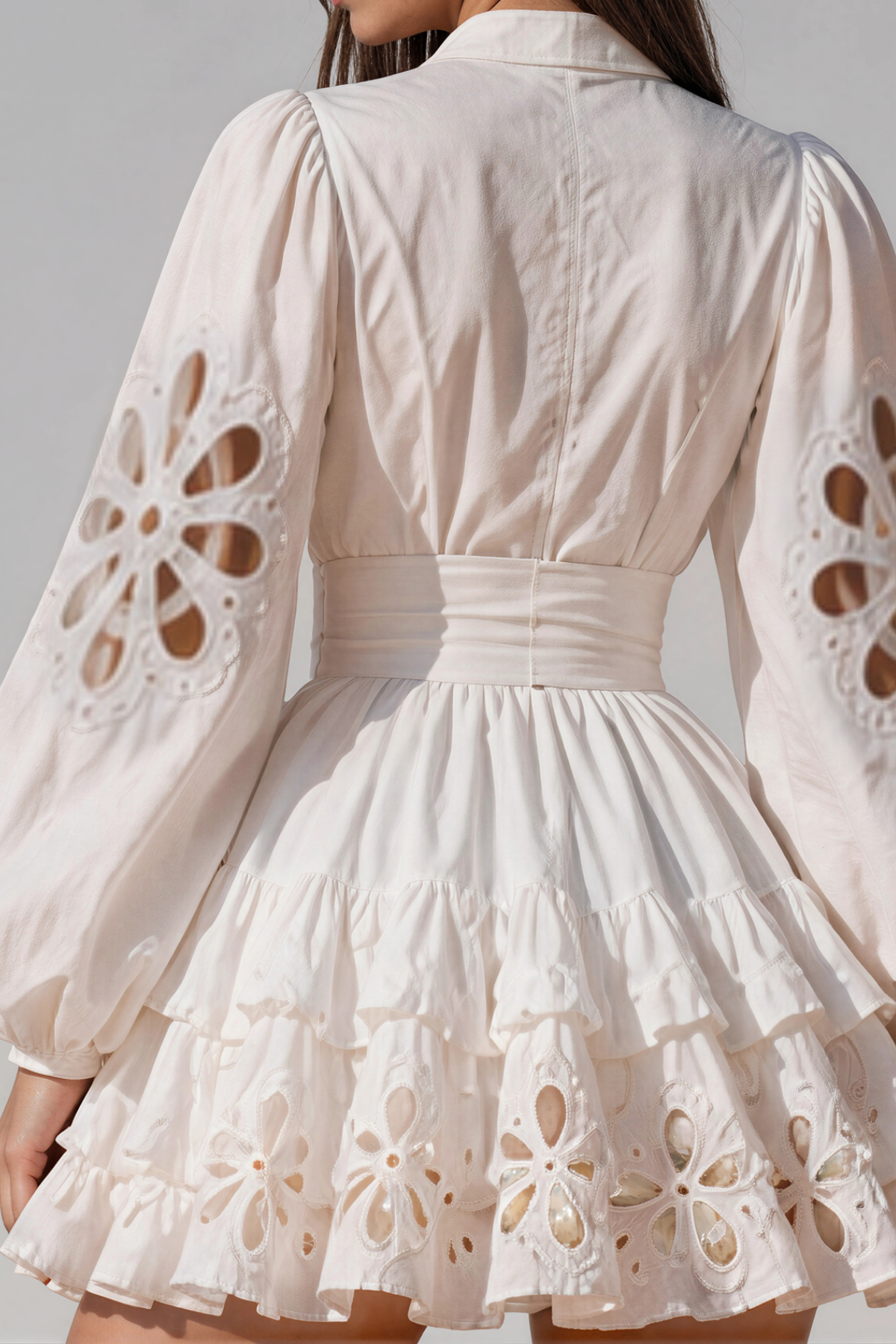 Kantana Balloon Sleeve Cutout Ruffle Mini Dress