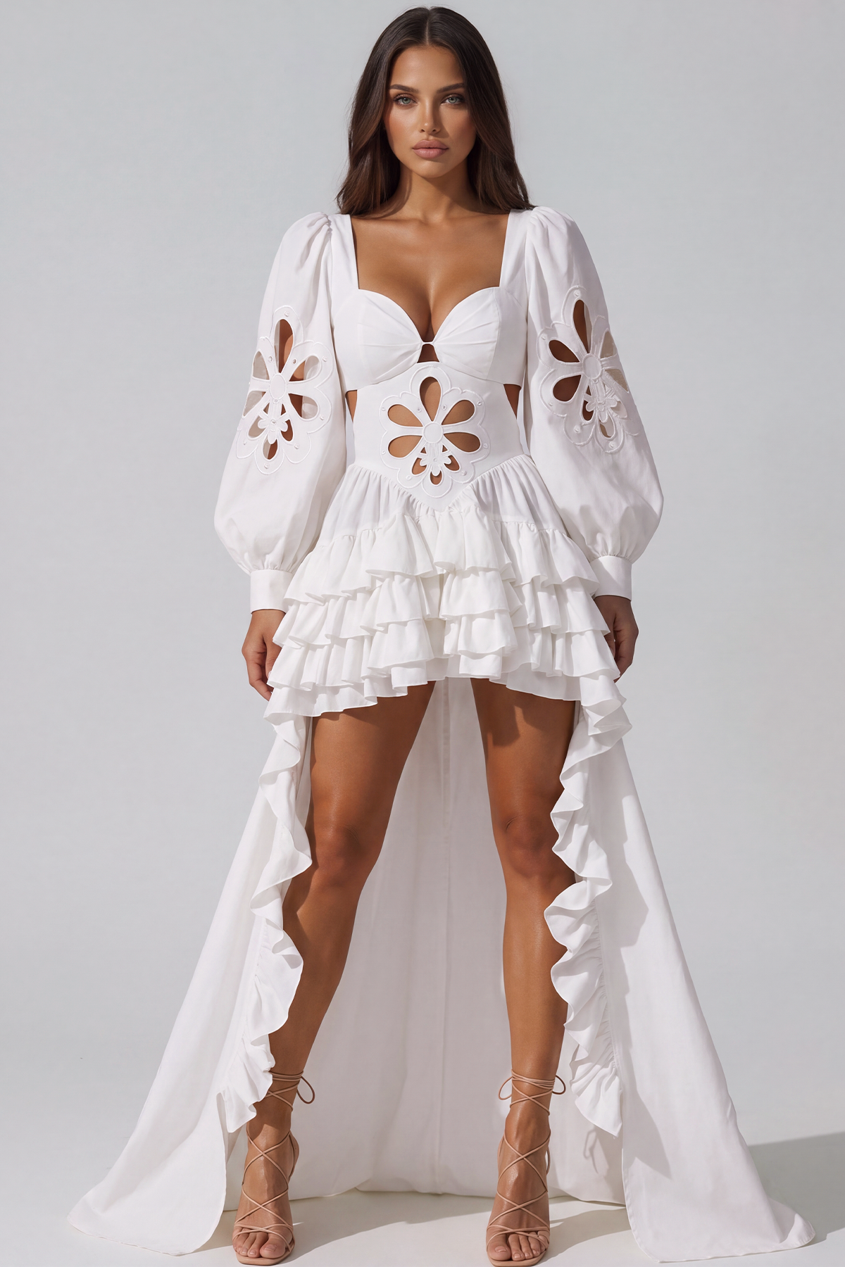 Kantana Balloon Sleeve Ruffle High Low Dress
