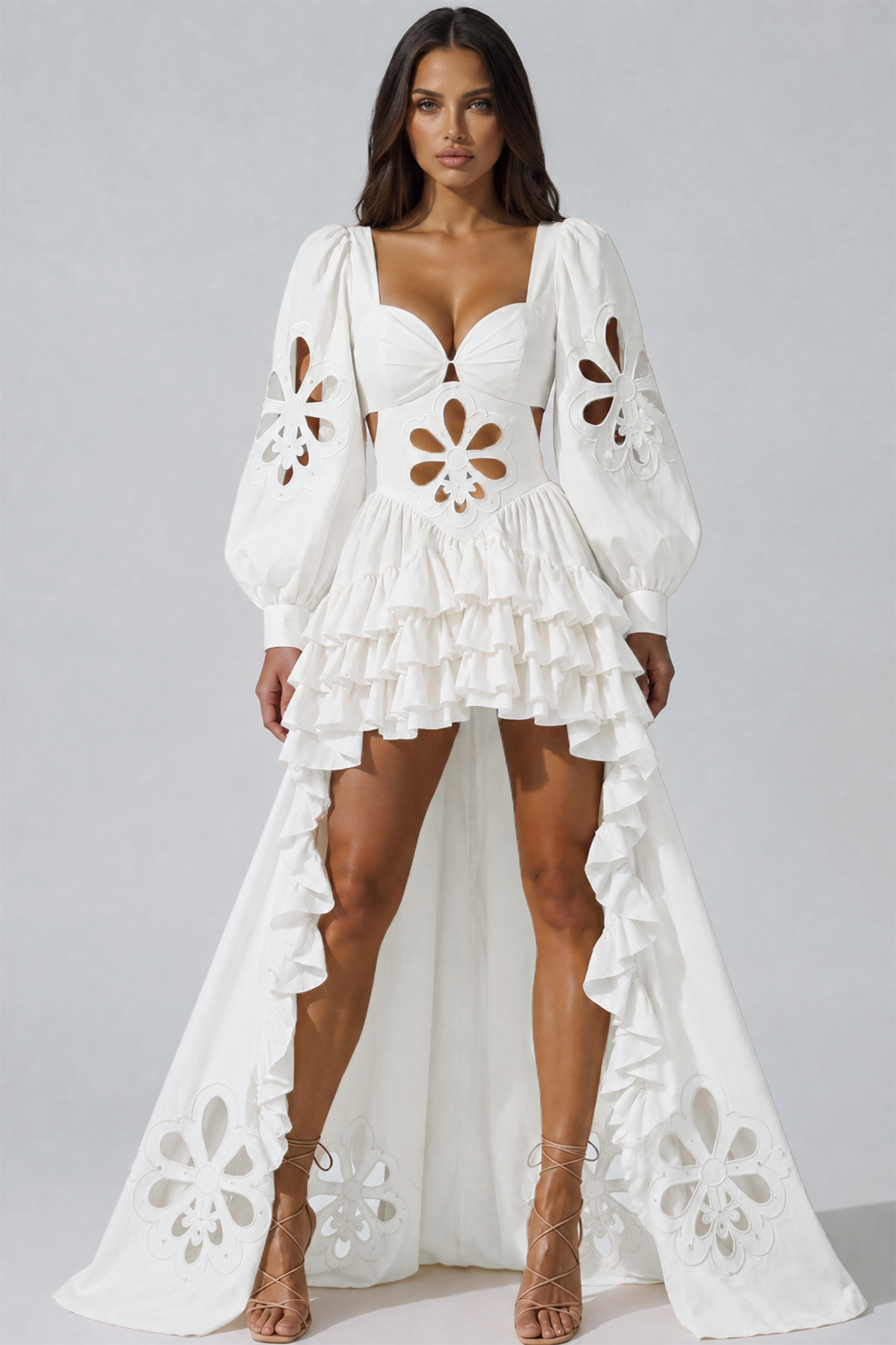 Kantana Balloon Sleeve Ruffle High Low Dress