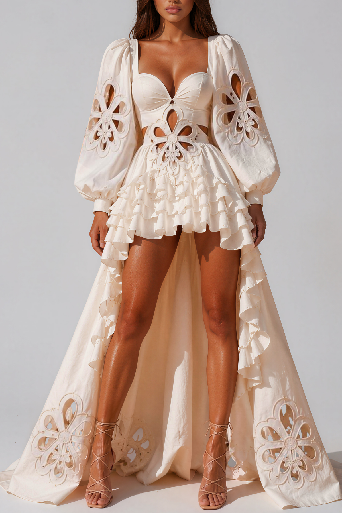 Kantana Balloon Sleeve Ruffle High Low Dress