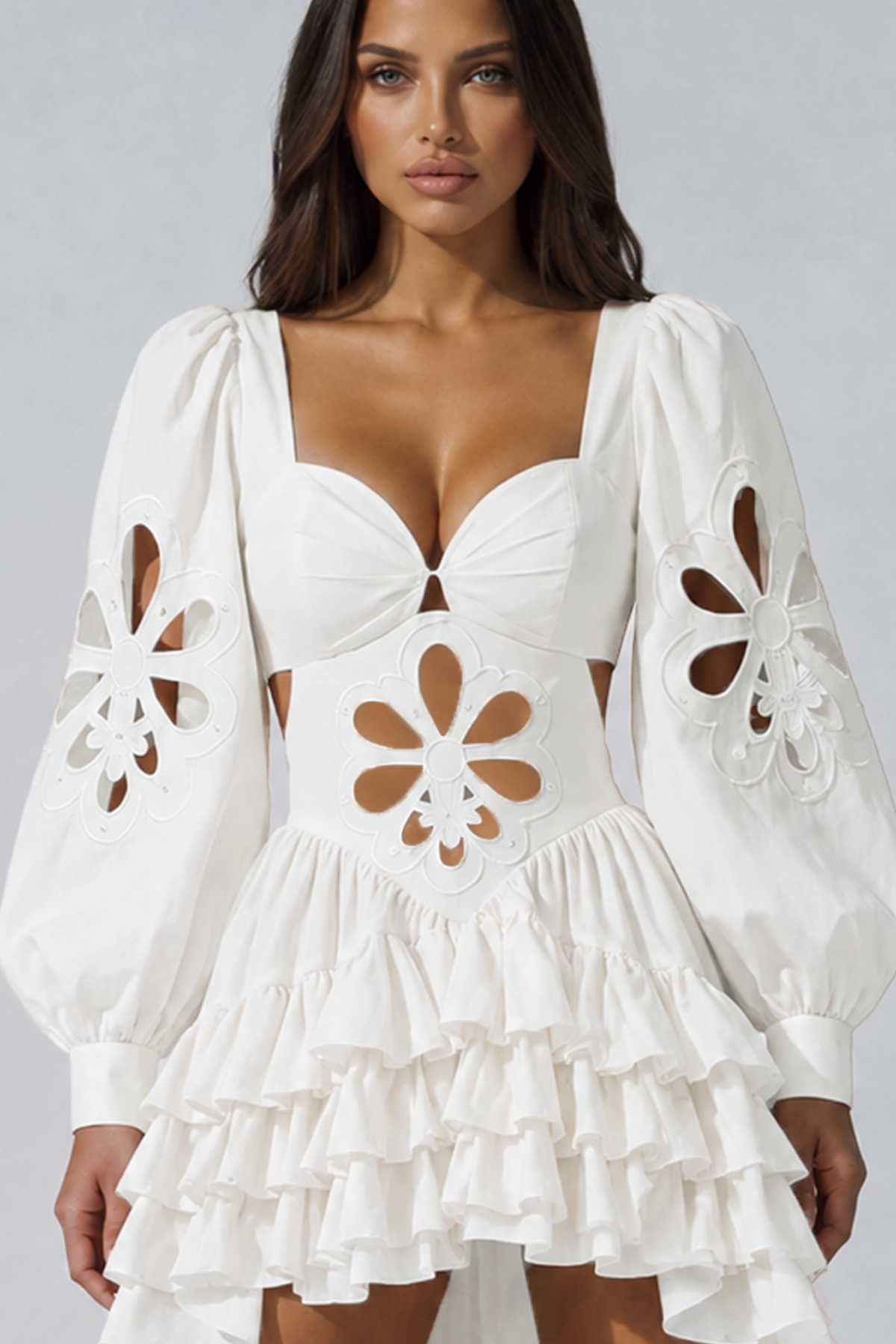 Kantana Balloon Sleeve Ruffle High Low Dress