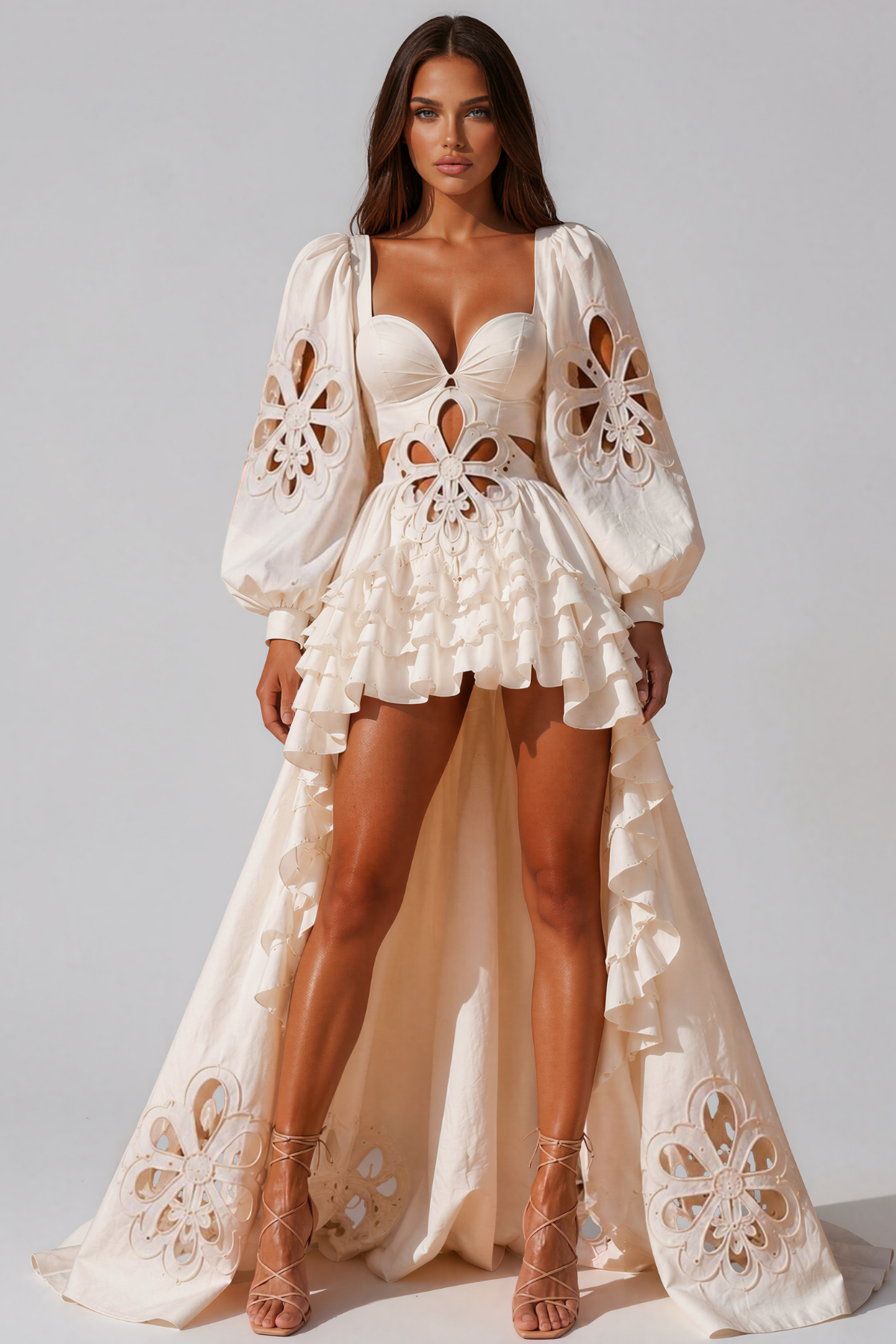 Kantana Balloon Sleeve Ruffle High Low Dress