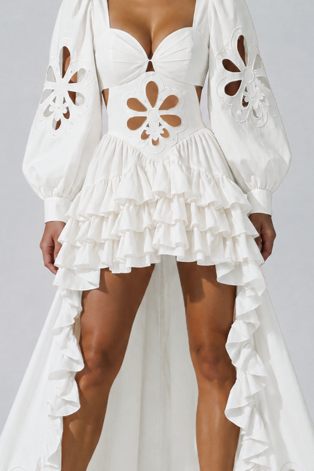 Kantana Balloon Sleeve Ruffle High Low Dress