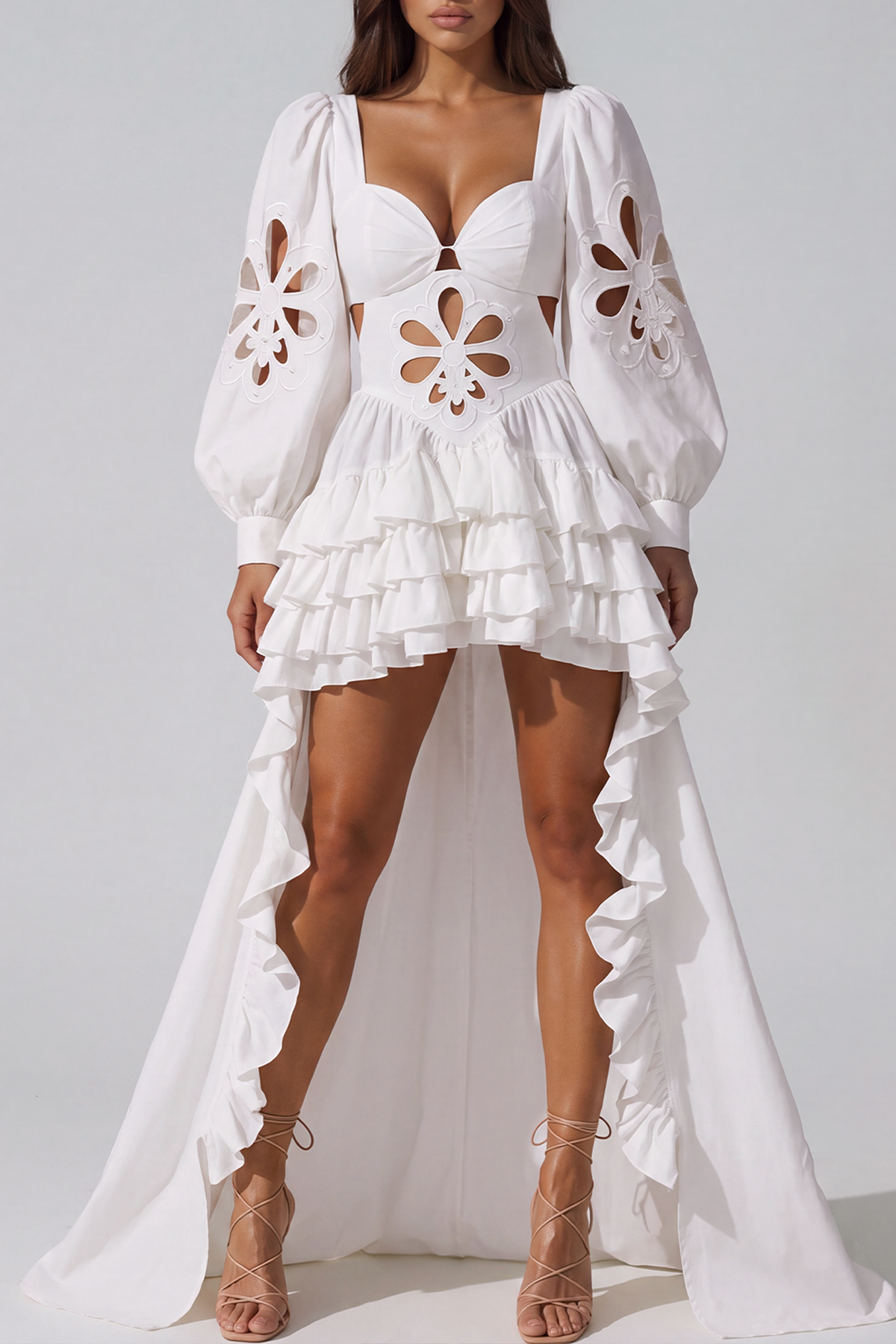 Kantana Balloon Sleeve Ruffle High Low Dress
