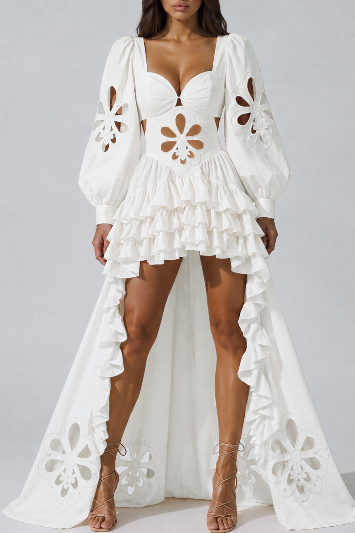 Kantana Balloon Sleeve Ruffle High Low Dress