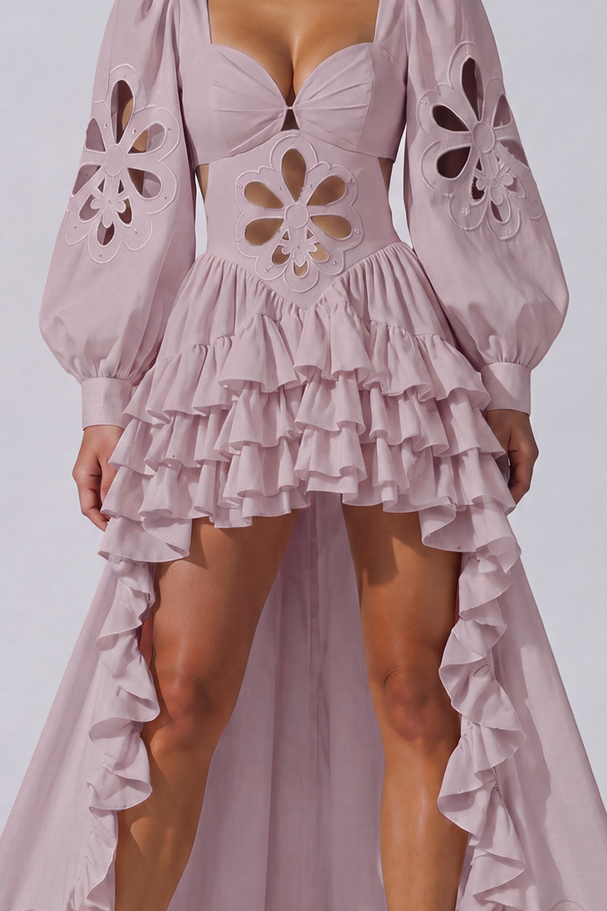 Kantana Balloon Sleeve Ruffle High Low Dress In Pink