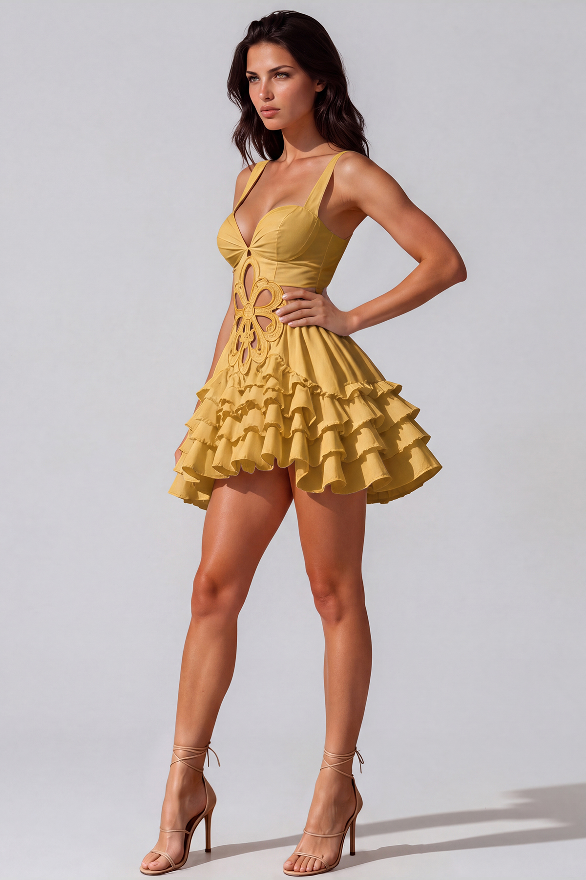 Kantana  Sleeveless Cutout Ruffle Mini Dress