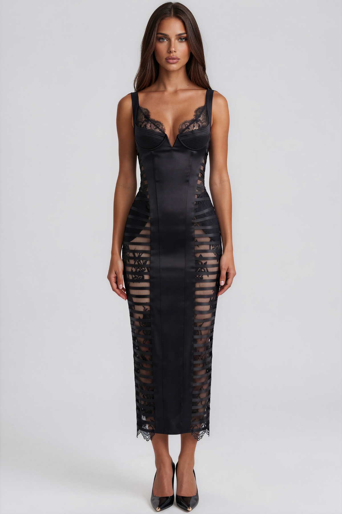 Kanti Spaghetti Lace Buckle Maxi Dress
