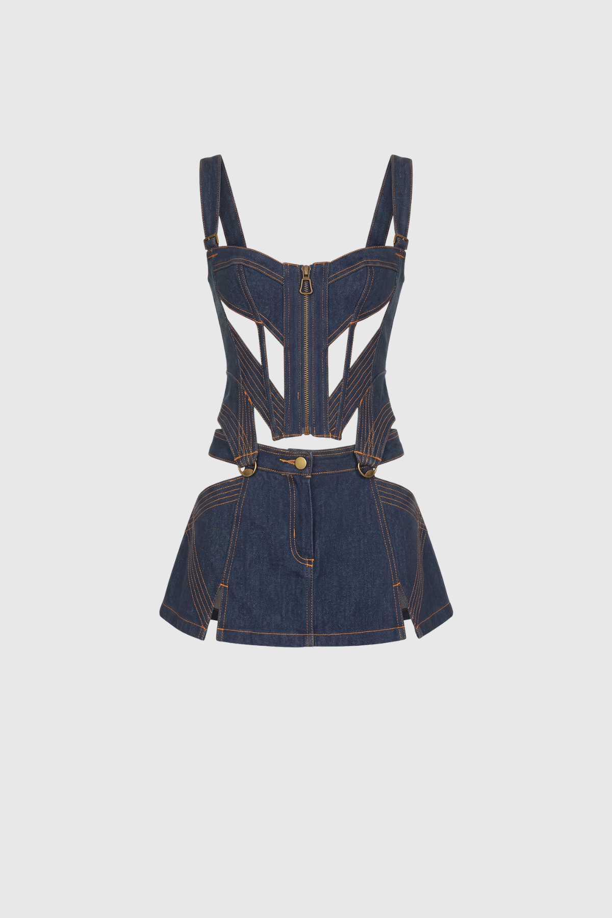 Kapena Spaghetti Cutout Denim Skirt Set