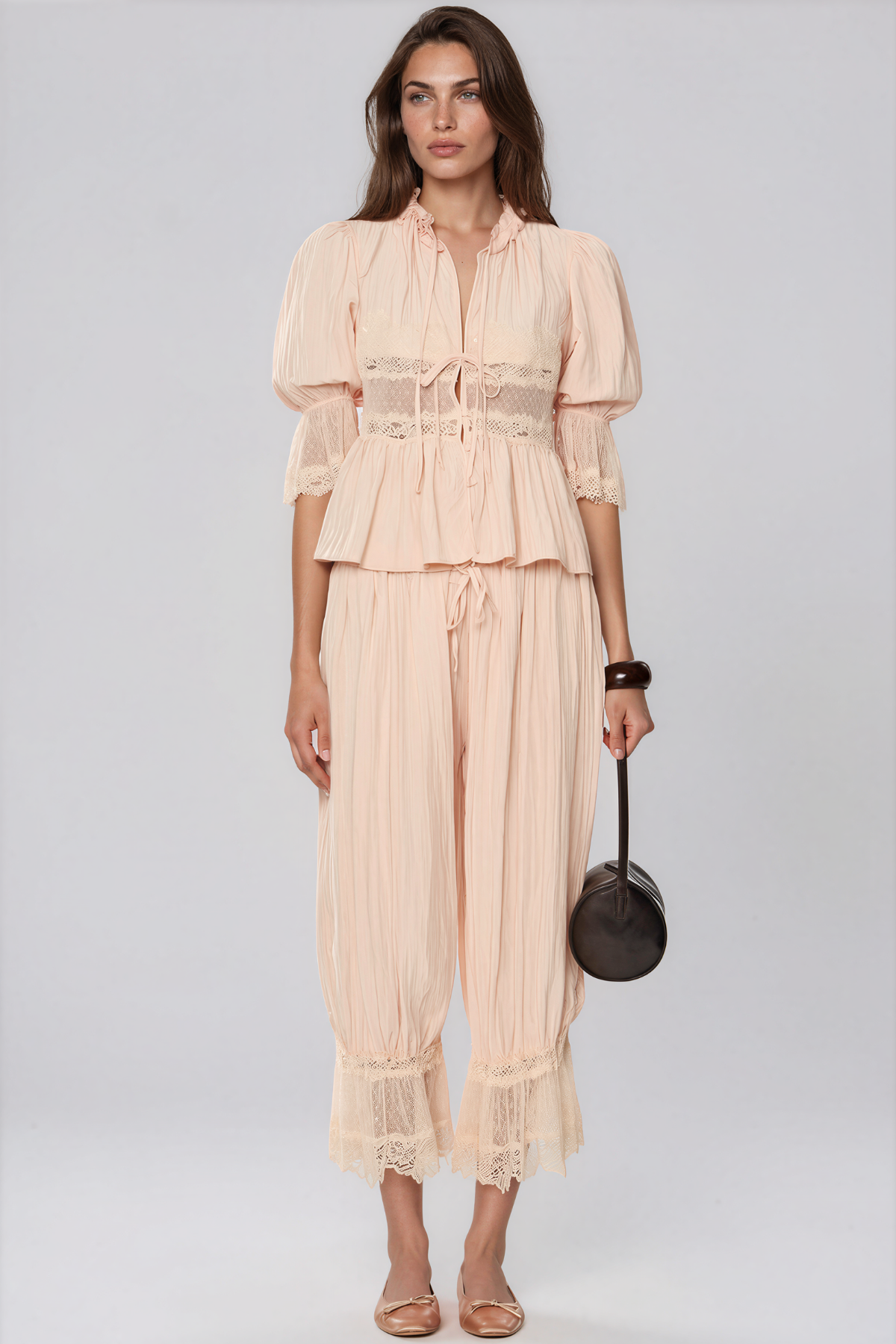 Kapil Puff Sleeve Lace Pants Set