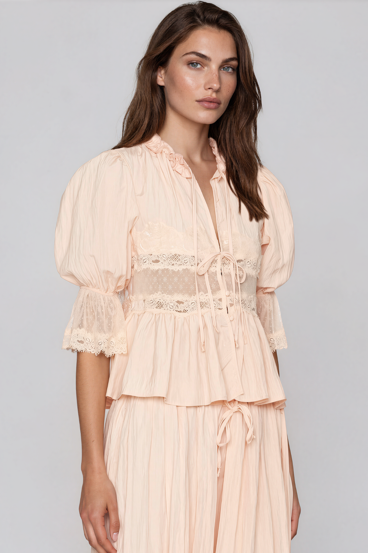 Kapil Puff Sleeve Lace Pants Set