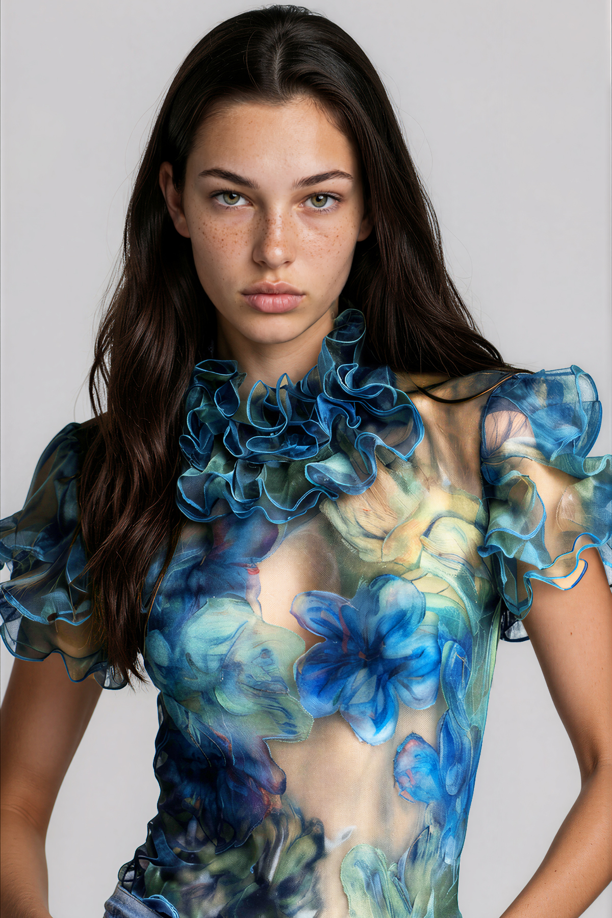 Kapono Ruffle Floral Mesh Top