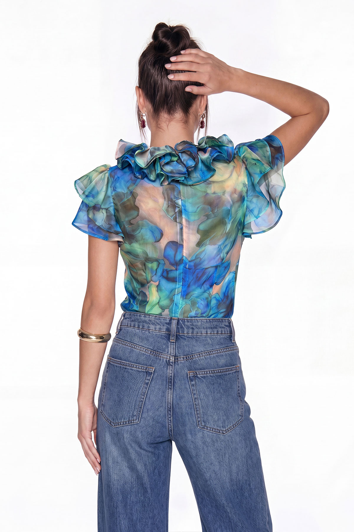 Kapono Ruffle Floral Mesh Top