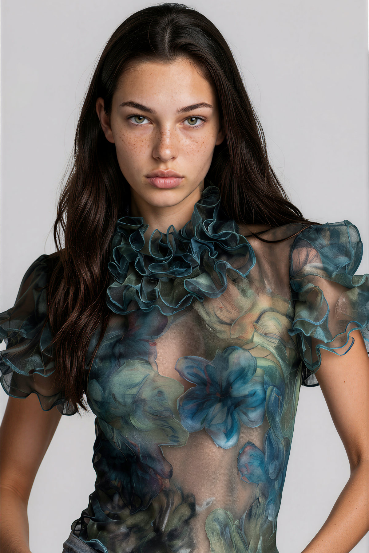 Kapono Ruffle Floral Mesh Top