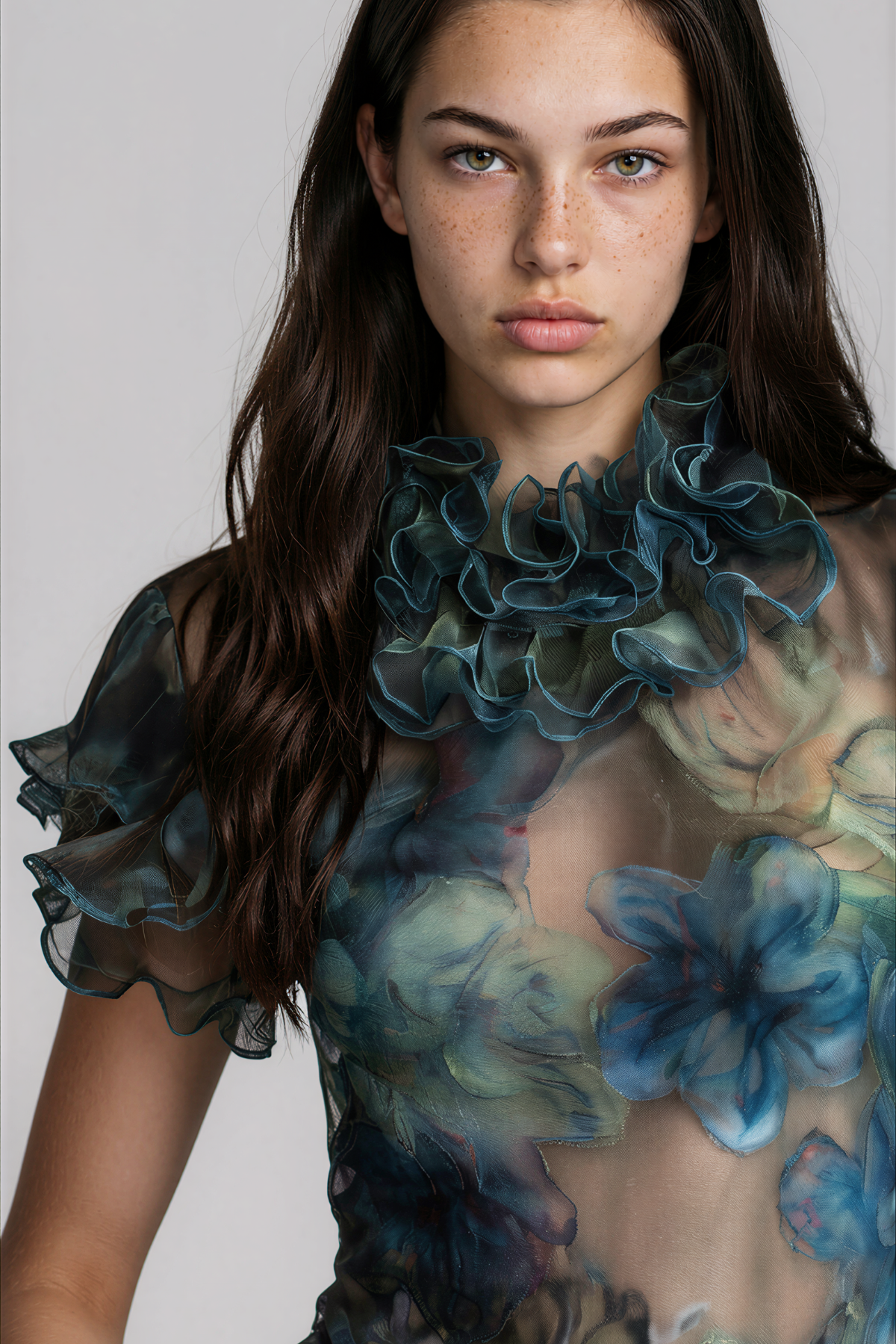 Kapono Ruffle Floral Mesh Top