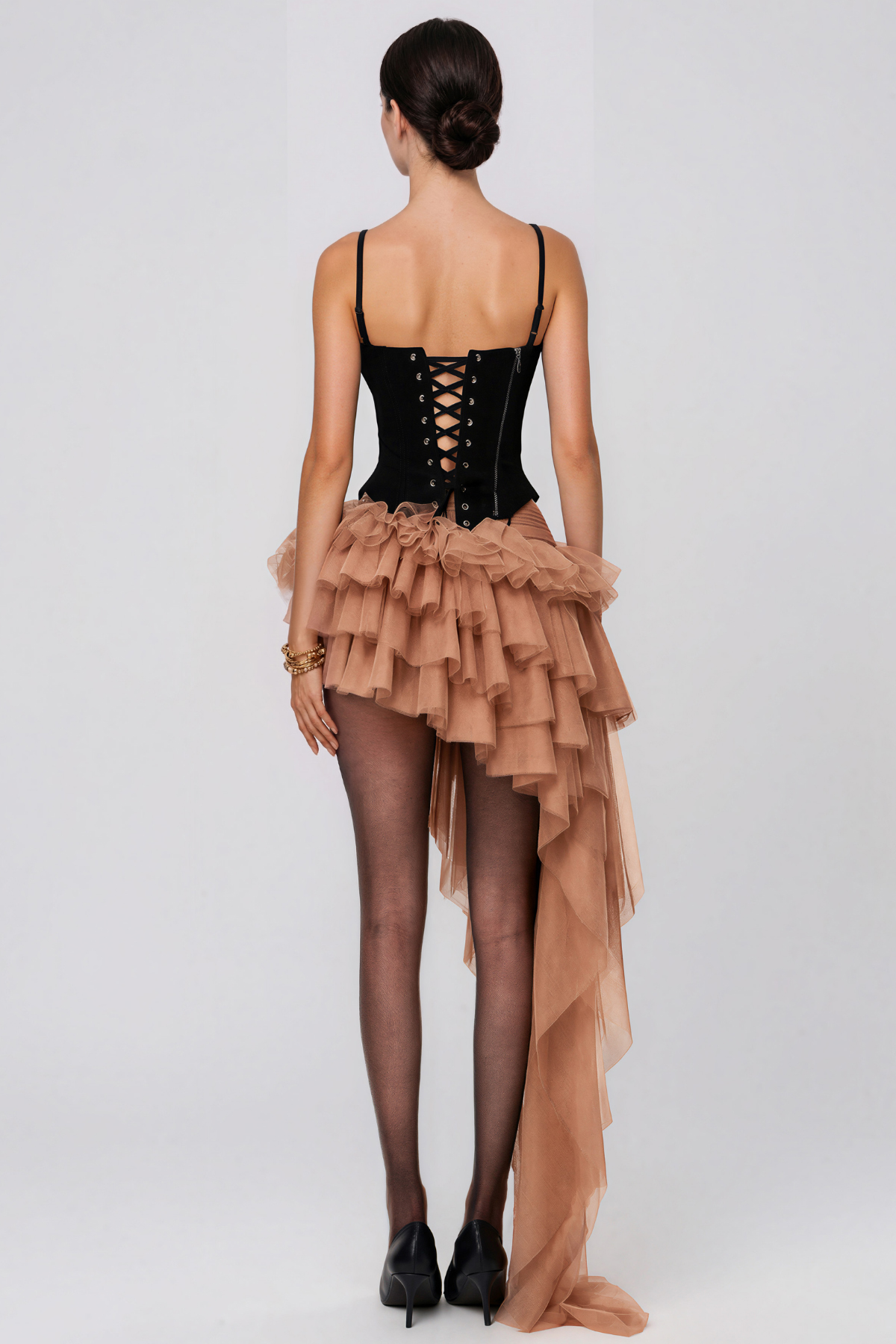 Kara Spaghetti Mesh Asymmetric Skirt Set