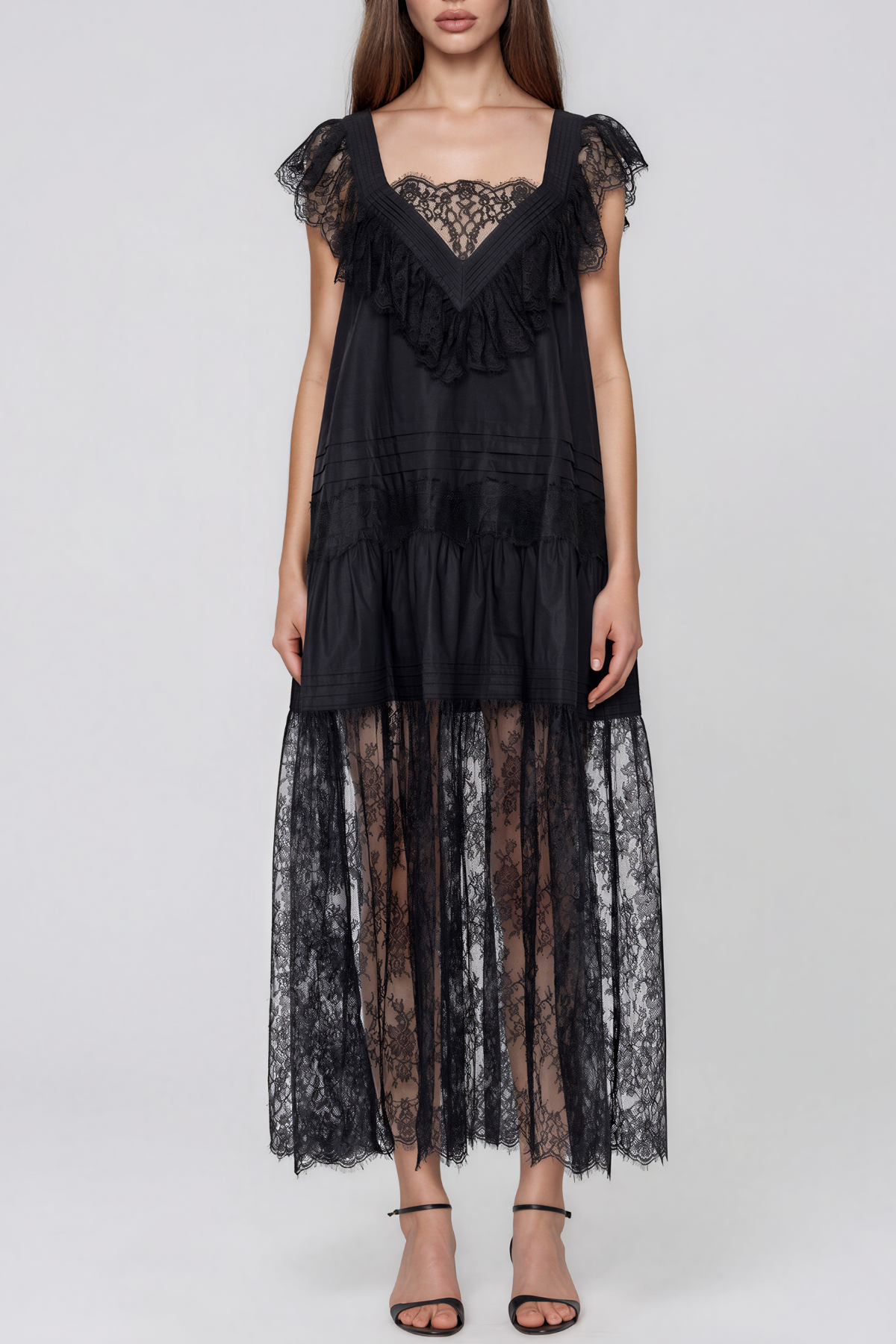 Karah Lace  Ruffle Maxi Dress