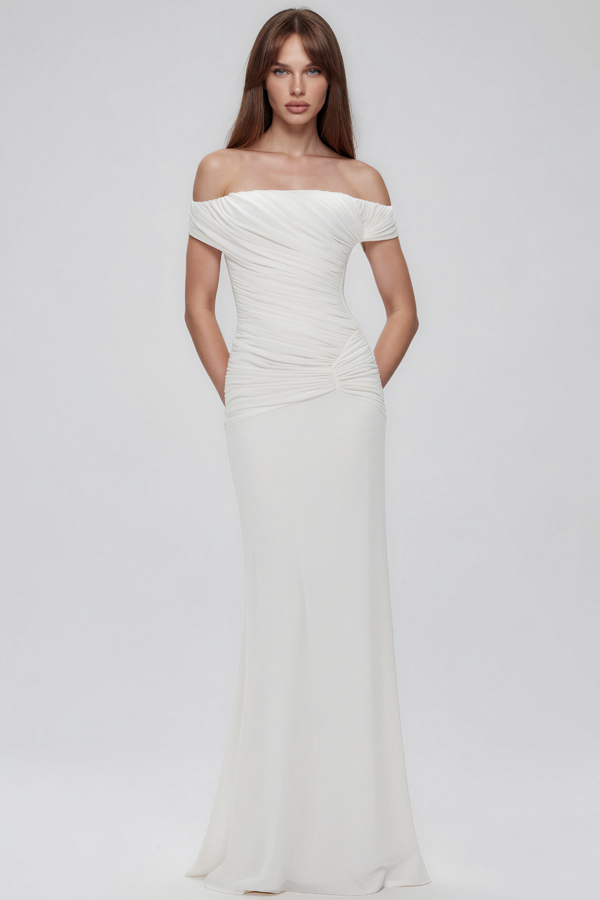 Kare Off Shoulder Ruch Maxi Dress