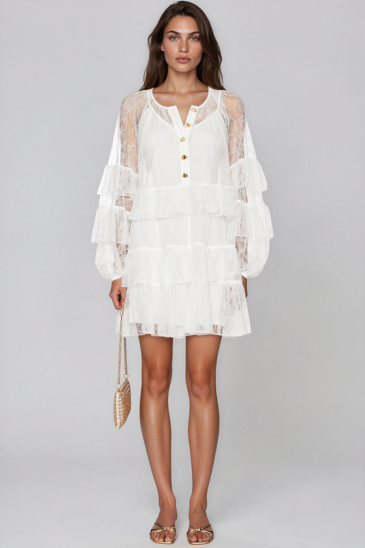 Karenina Balloon Sleeve Lace Mini Dress