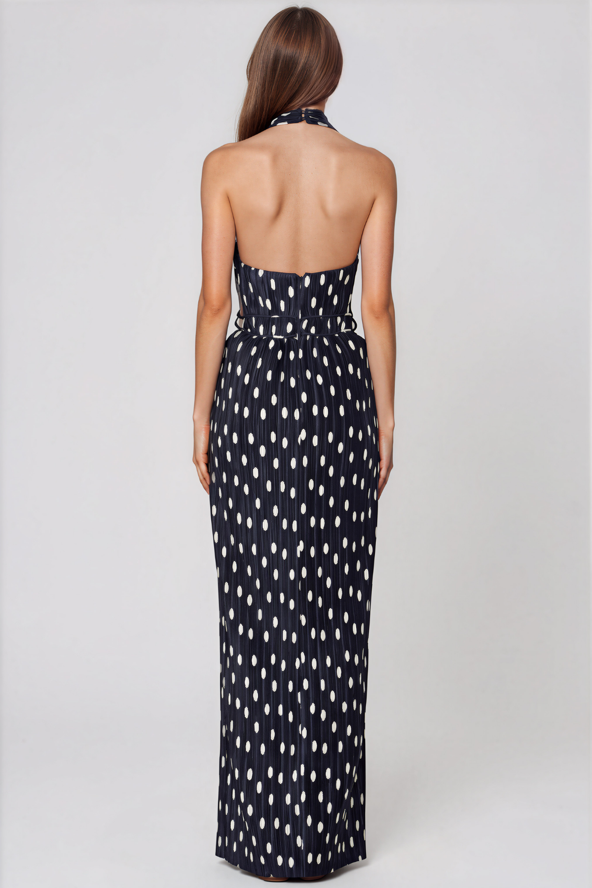 Karenza Halter Neck Dot Split Maxi Dress