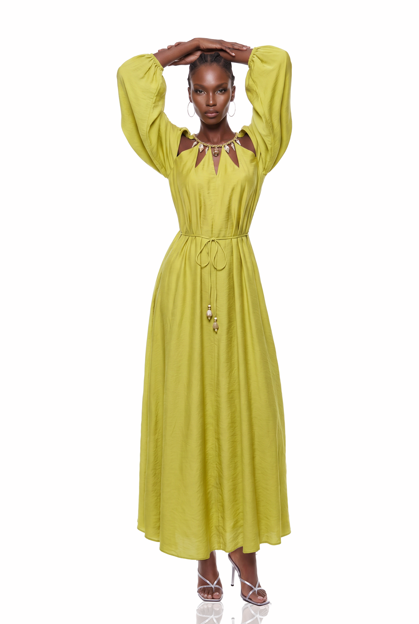 Karina Balloon Sleeve Cutout Ruch Maxi Dress