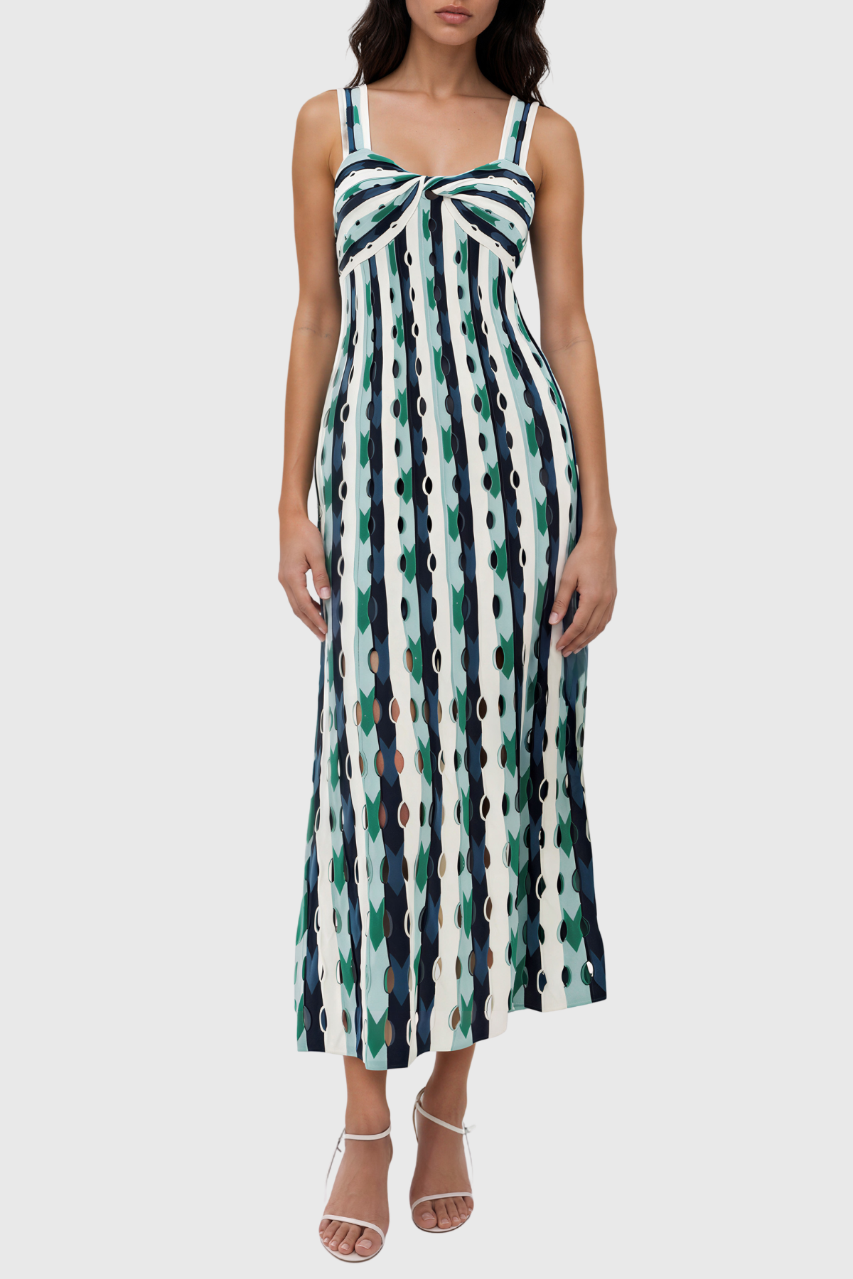 Karine Spaghetti Cutout Stripe Maxi Dress