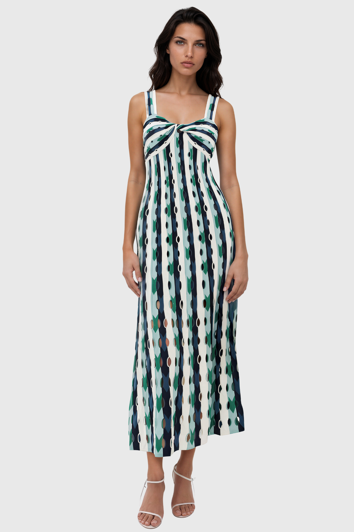 Karine Spaghetti Cutout Stripe Maxi Dress