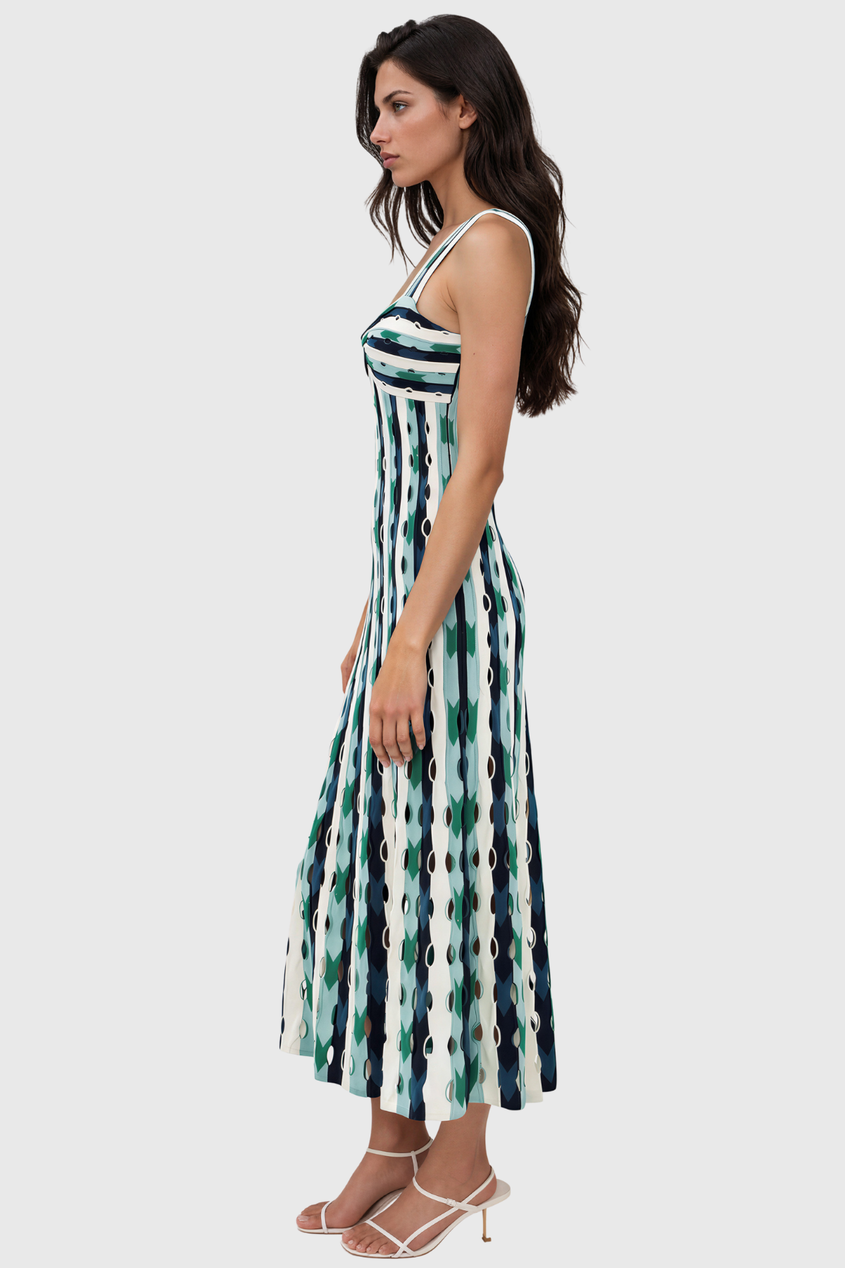 Karine Spaghetti Cutout Stripe Maxi Dress