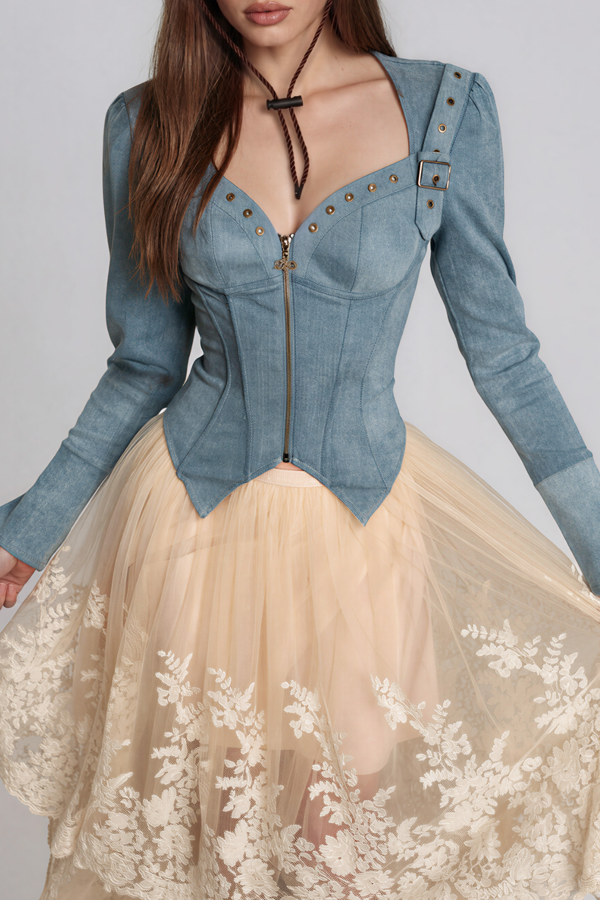 Karise Corset Buckle Denim Top