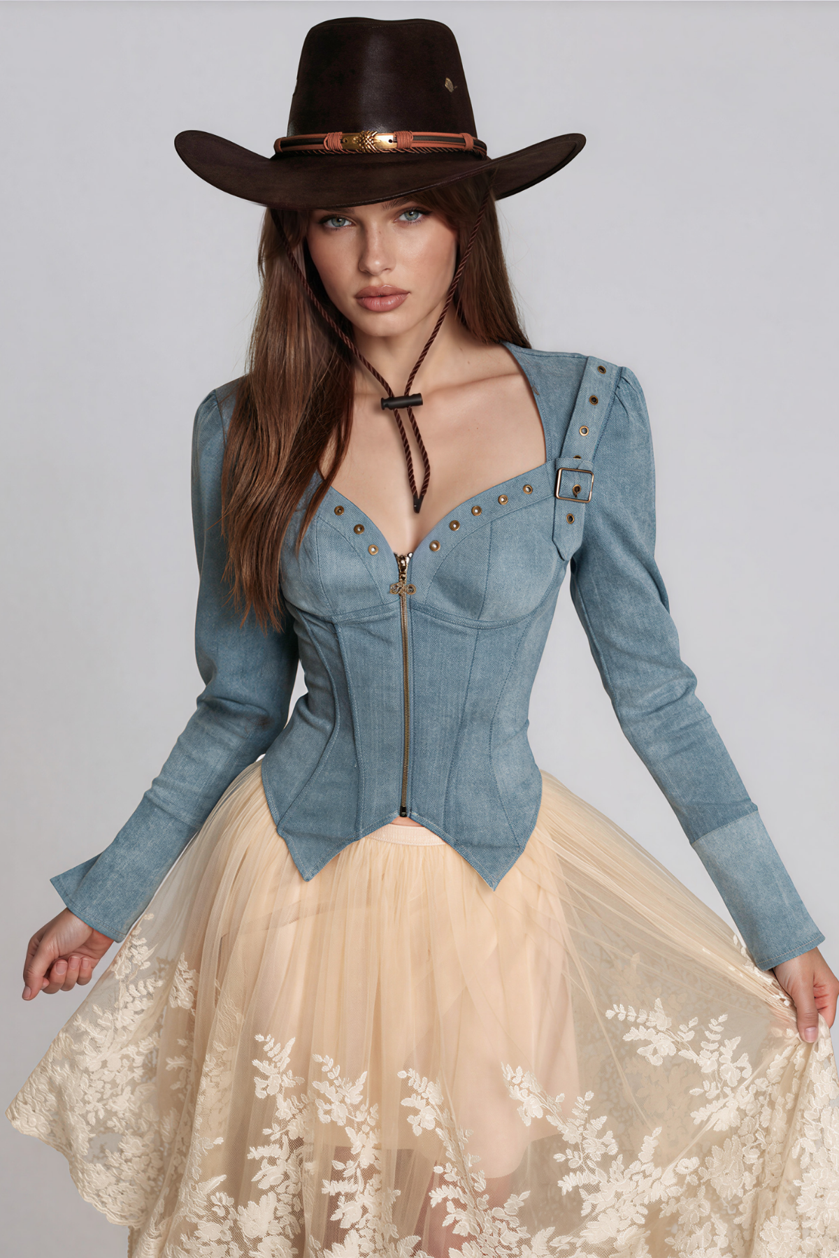 Karise Corset Buckle Denim Top