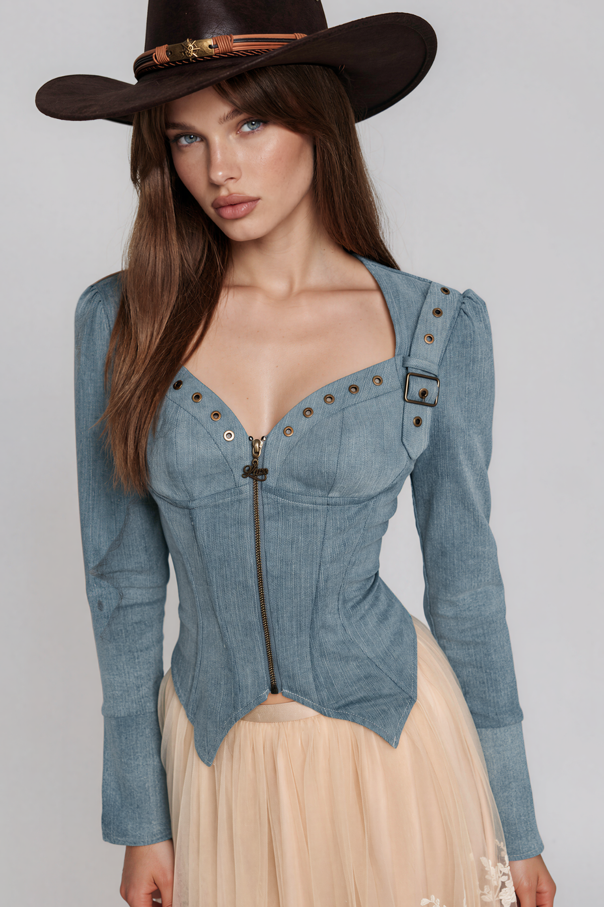 Karise Corset Buckle Denim Top