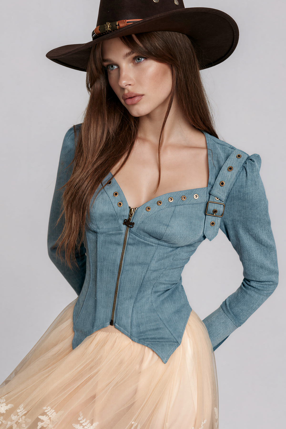 Karise Corset Buckle Denim Top