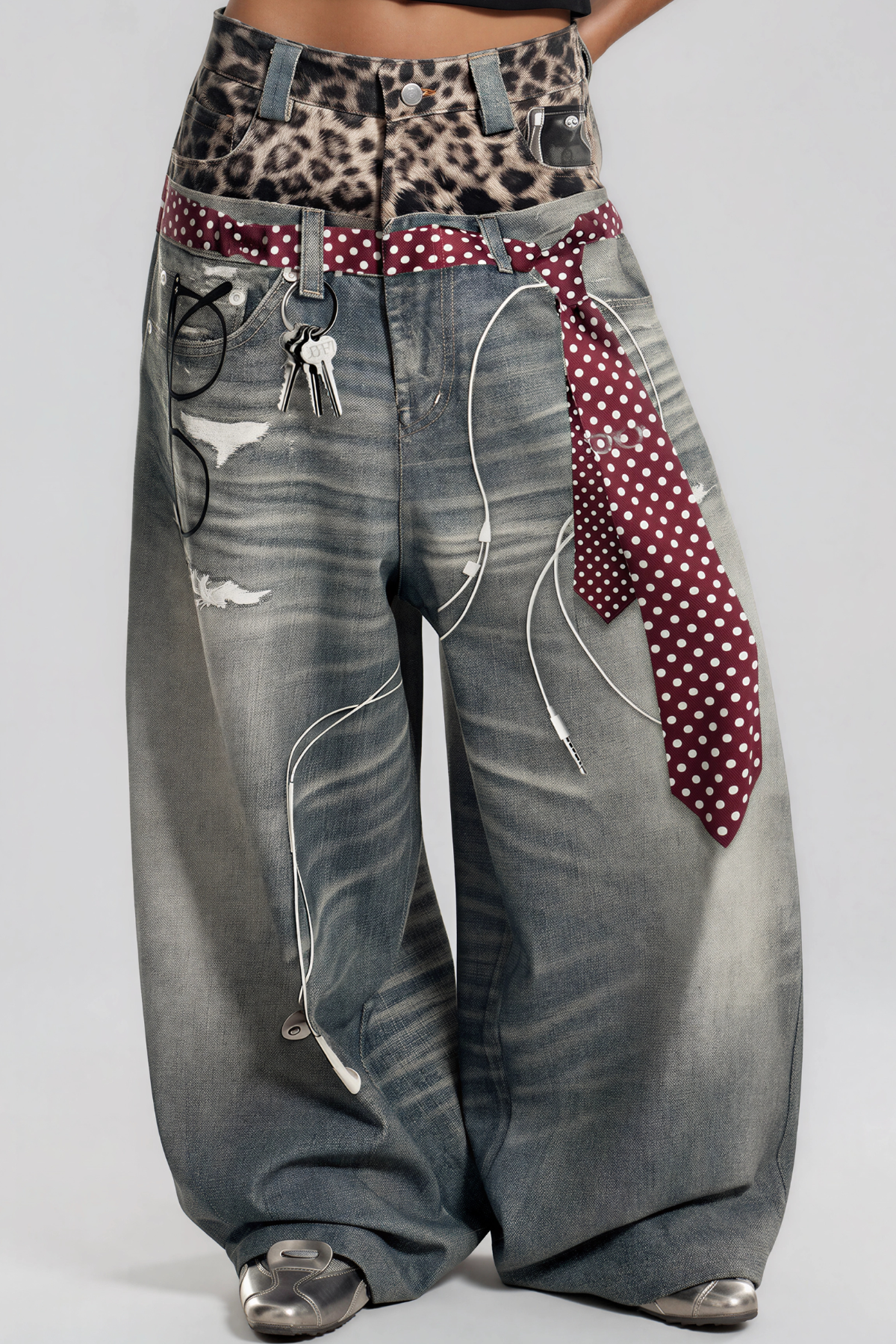 Karl Leopard Print Blenched Jeans 