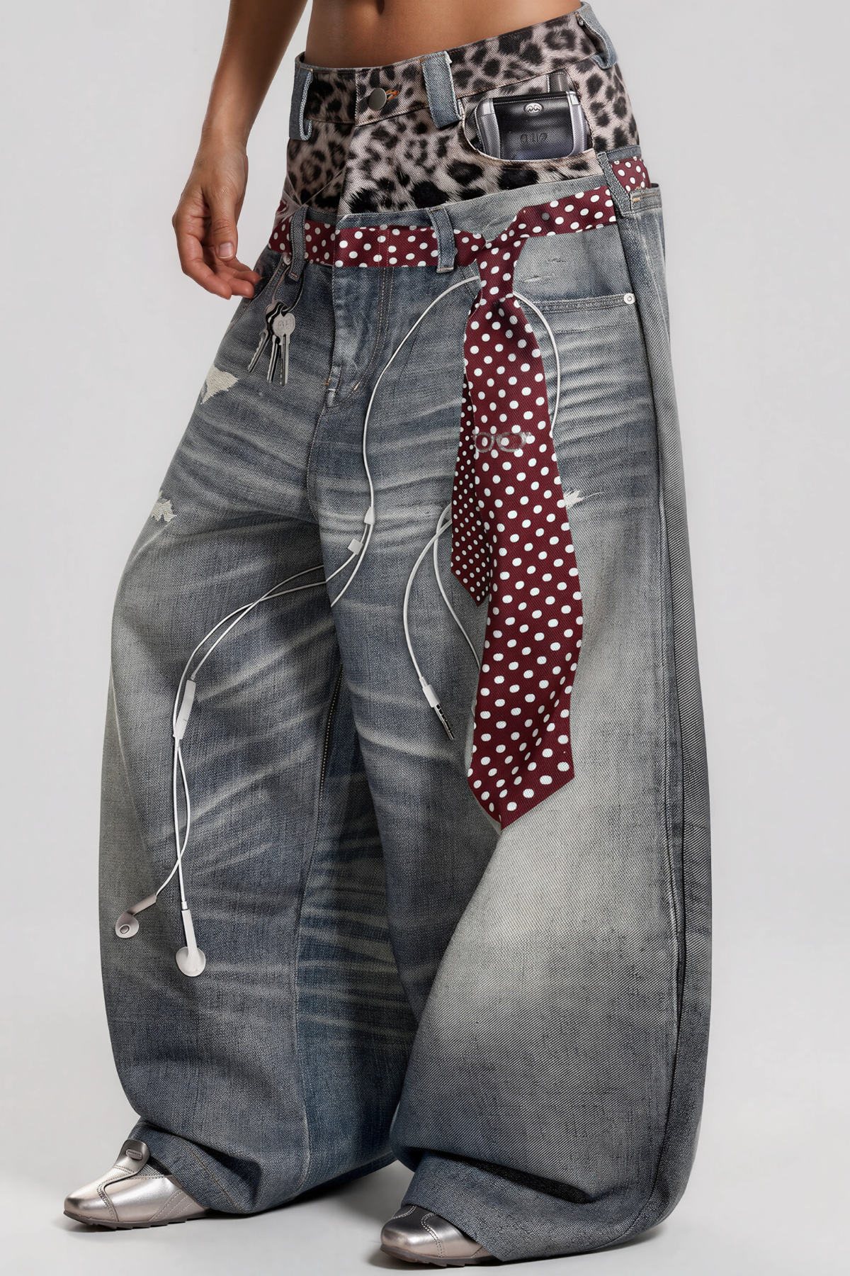 Karl Leopard Print Blenched Jeans 