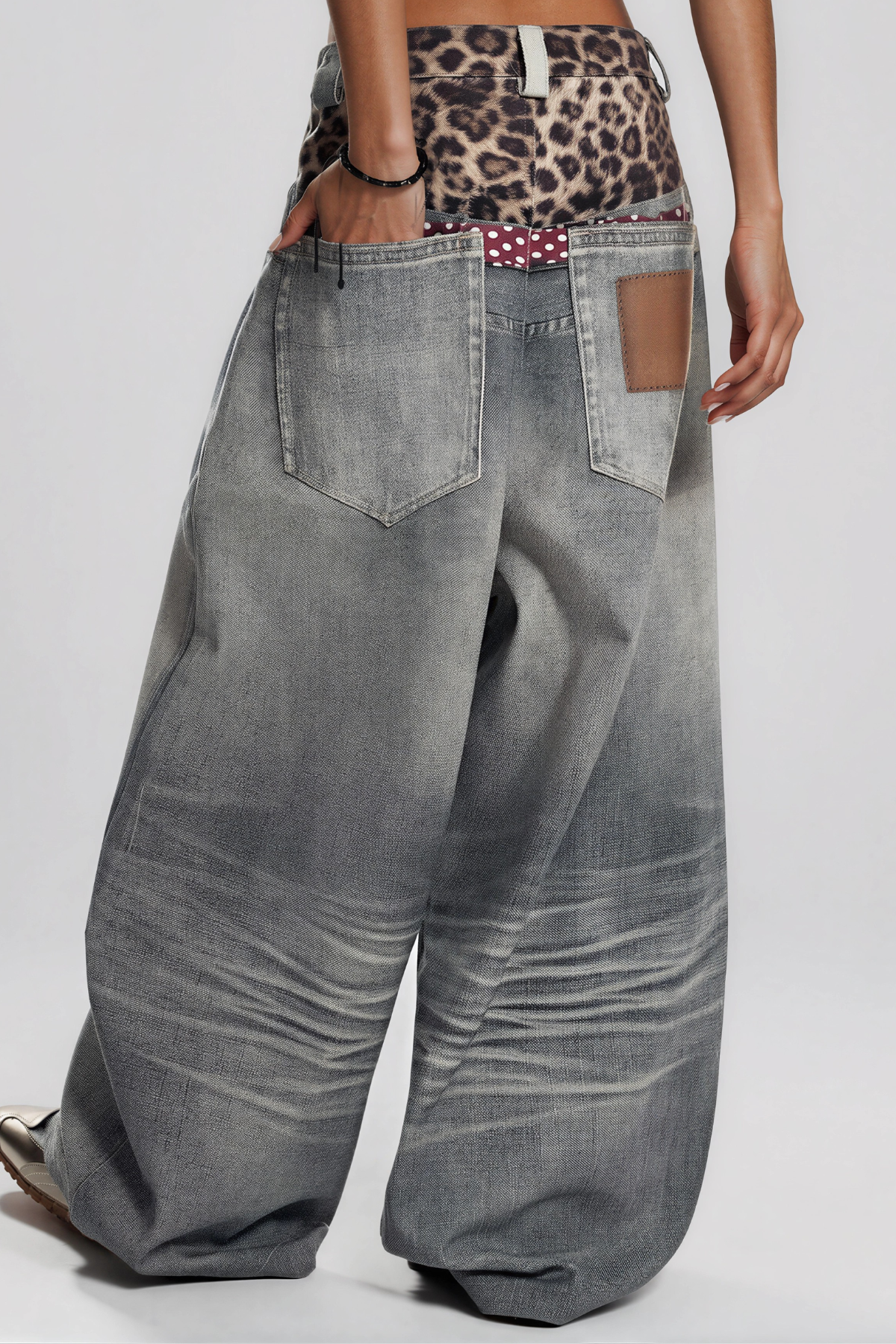 Karl Leopard Print Blenched Jeans 