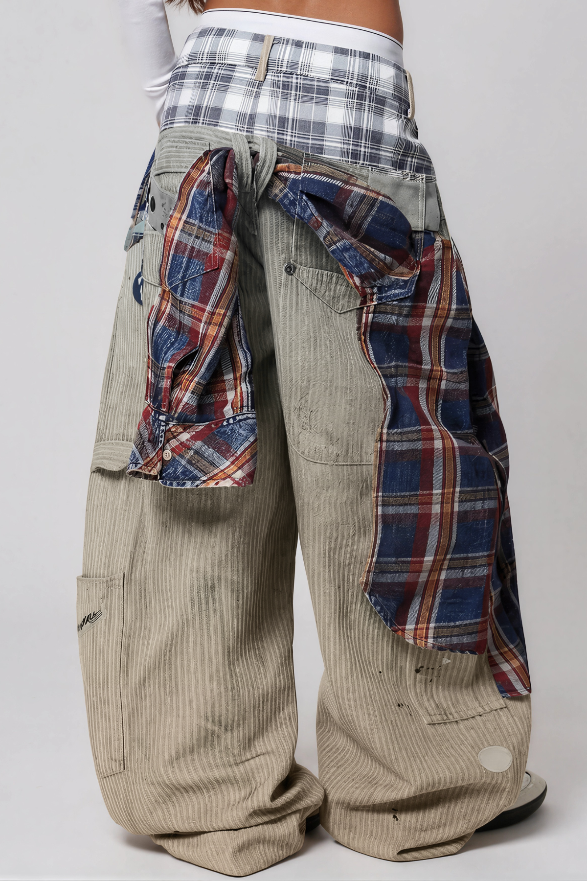 Karlaye Deconstruct Grid Baggy Jeans