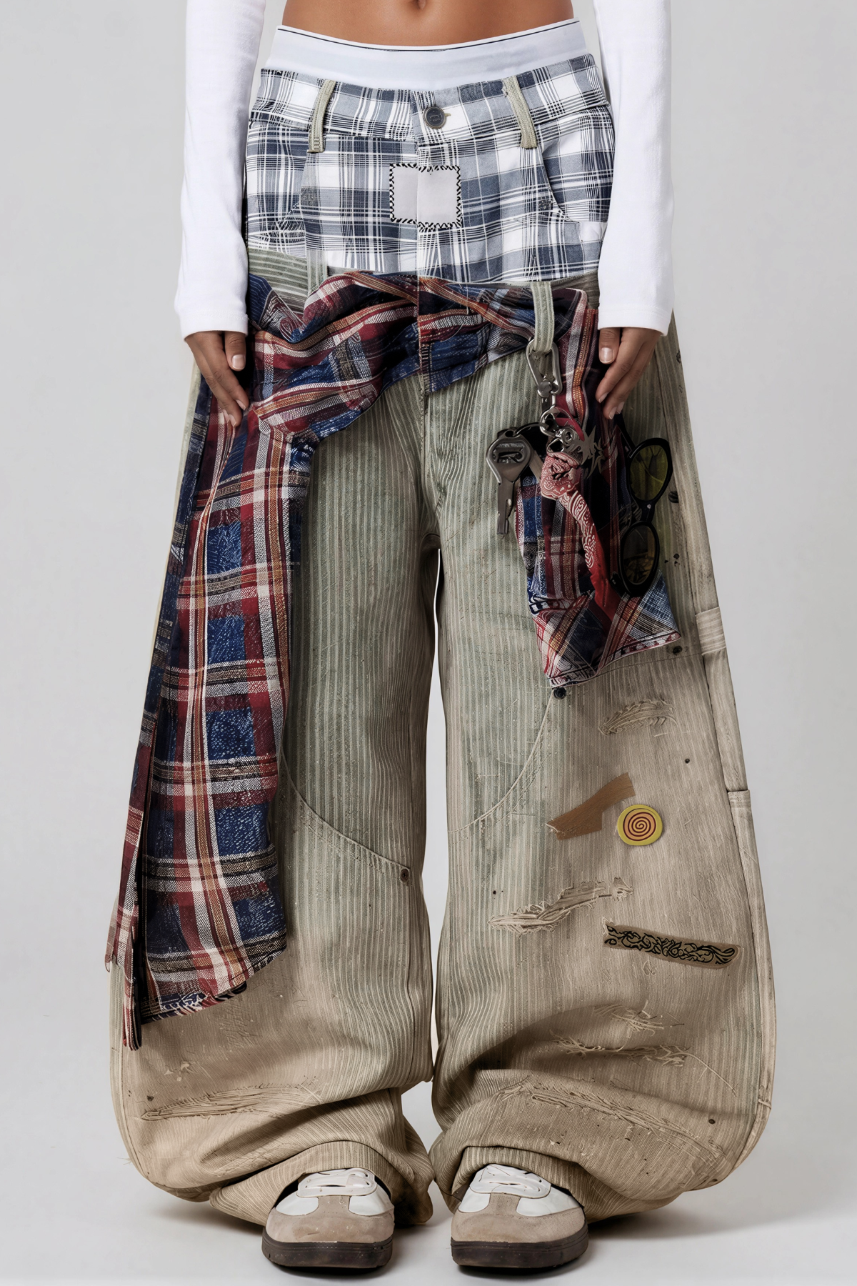 Karlaye Deconstruct Grid Baggy Jeans
