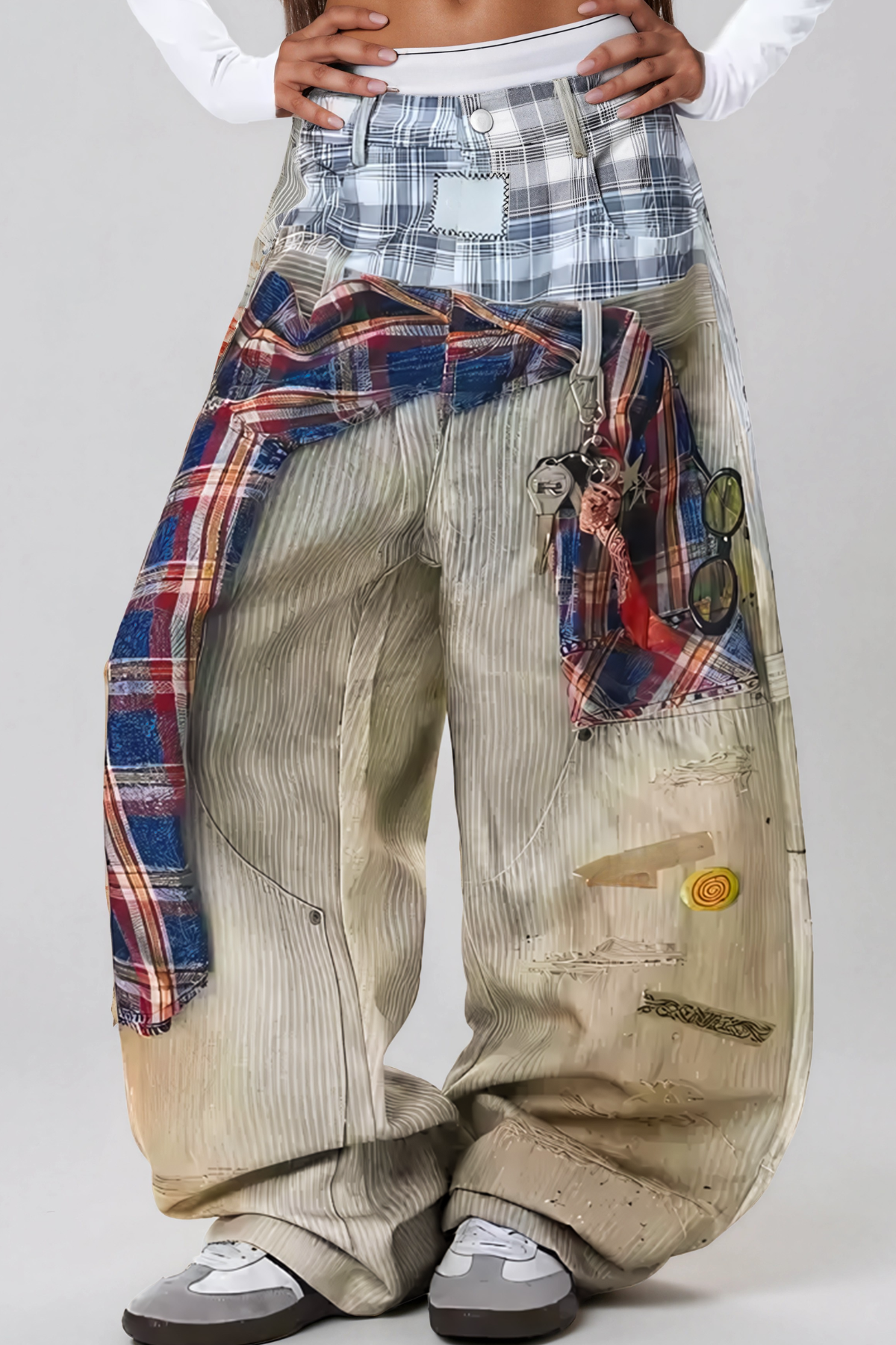 Karlaye Deconstruct Grid Baggy Jeans