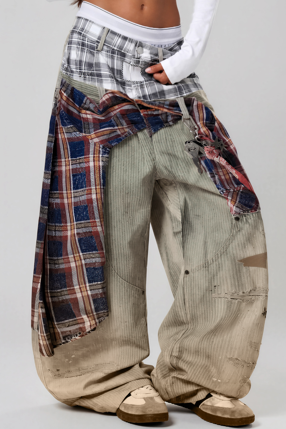 Karlaye Deconstruct Grid Baggy Jeans