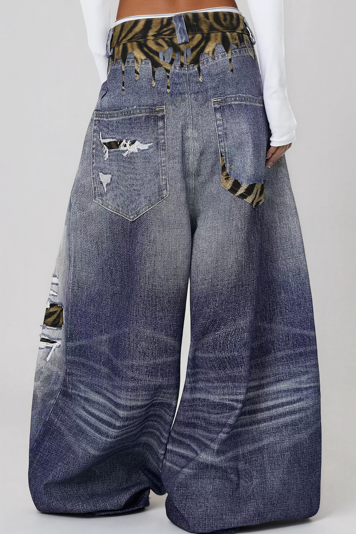 Karleshia Ripped Tiger Print Jeans