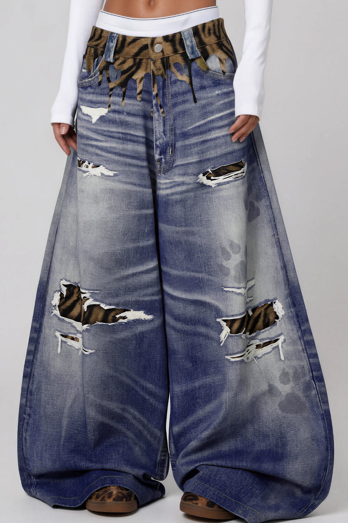 Karleshia Ripped Tiger Print Jeans