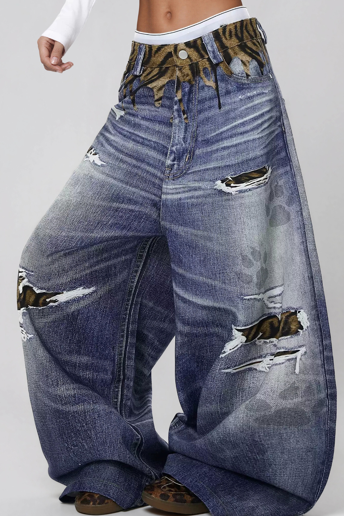 Karleshia Ripped Tiger Print Jeans
