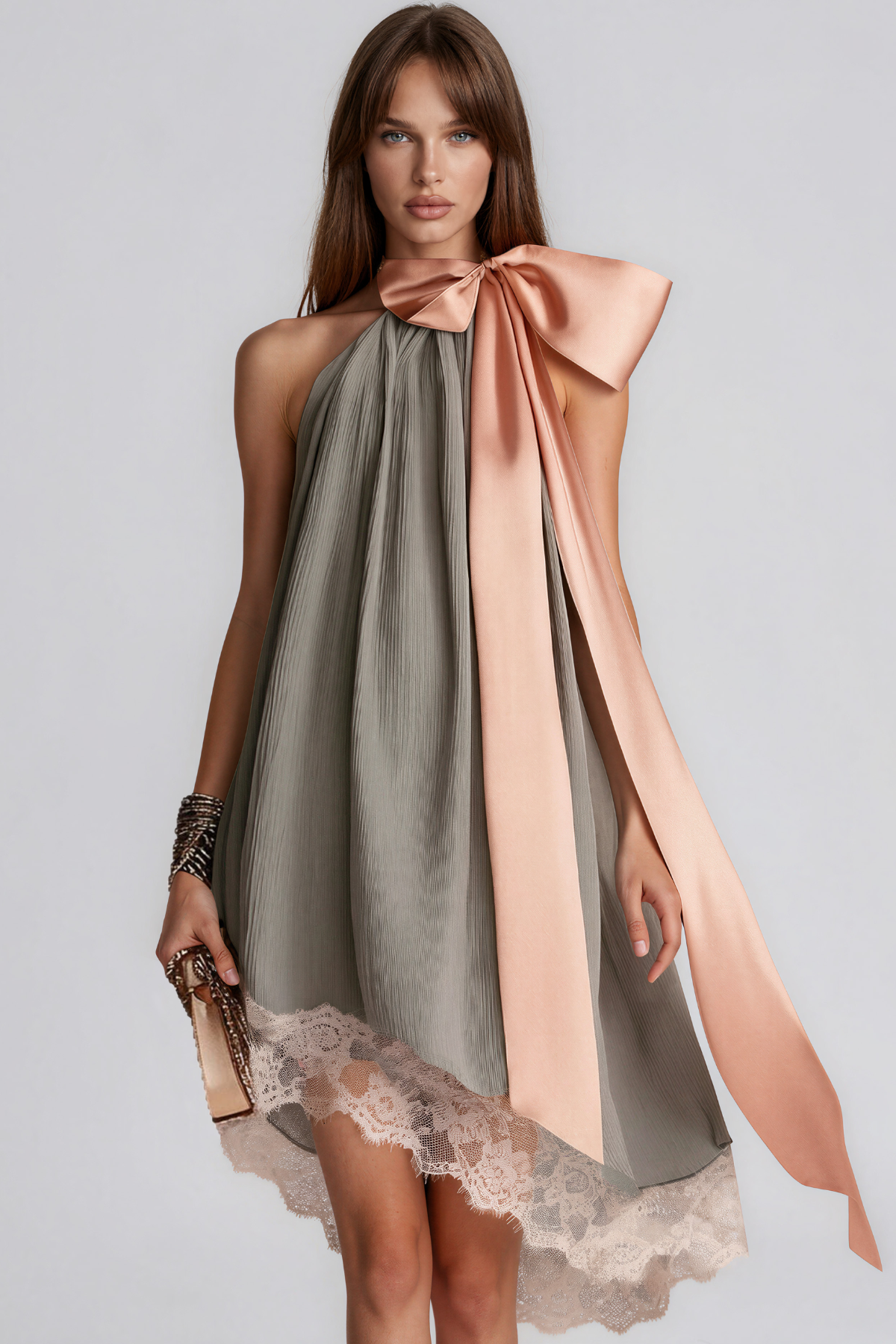 Karna Asymmetric Lace Mini Dress