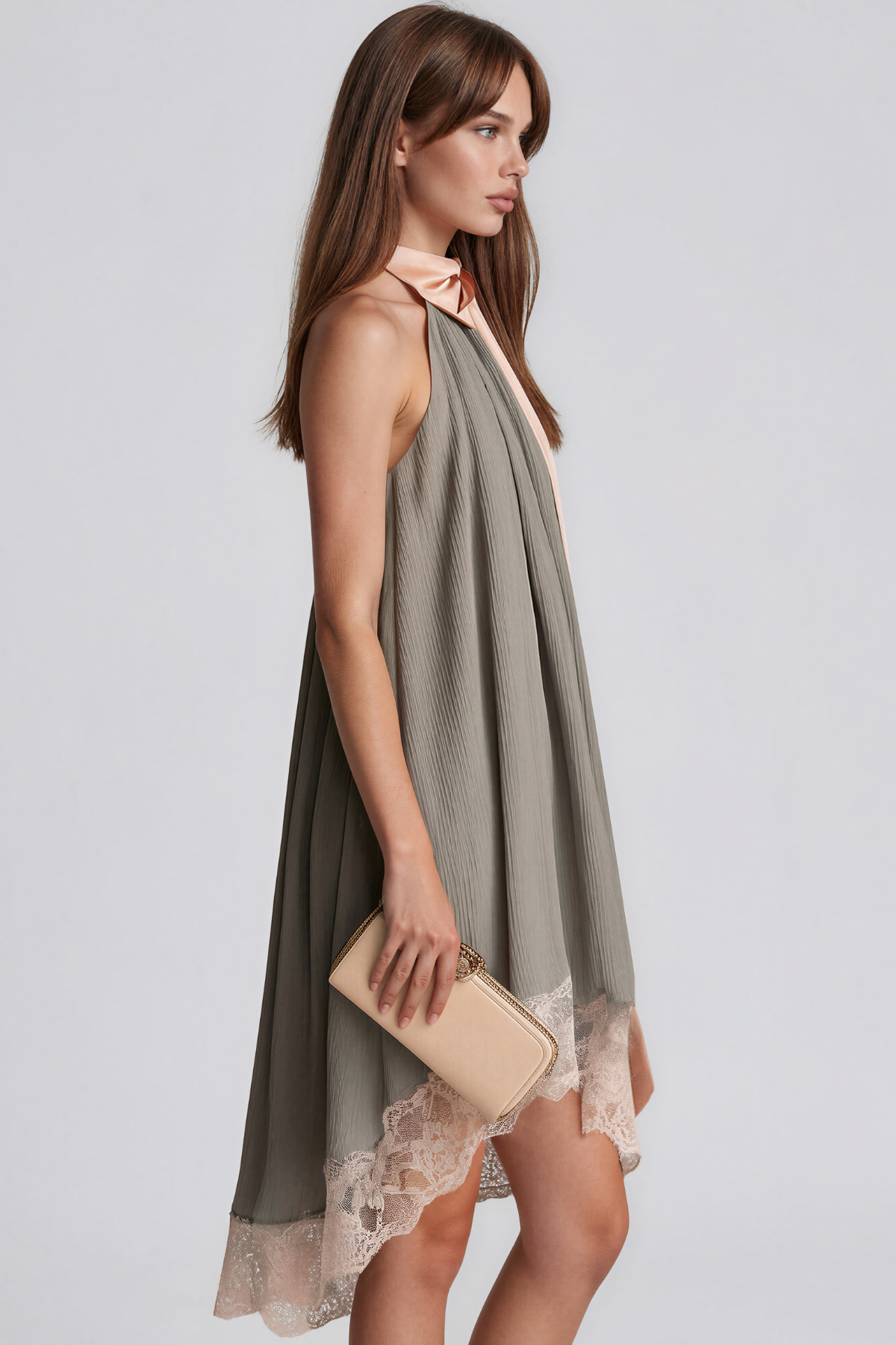 Karna Asymmetric Lace Mini Dress