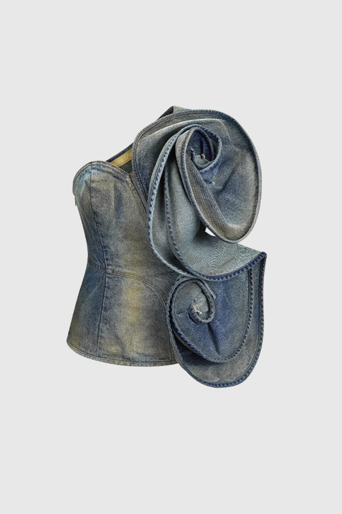 Kasa Asymmetric Flower Denim Top