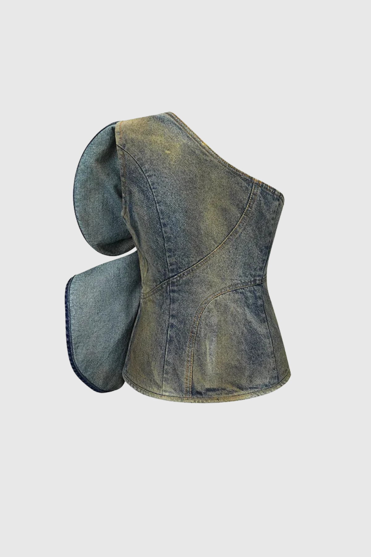 Kasa Asymmetric Flower Denim Top