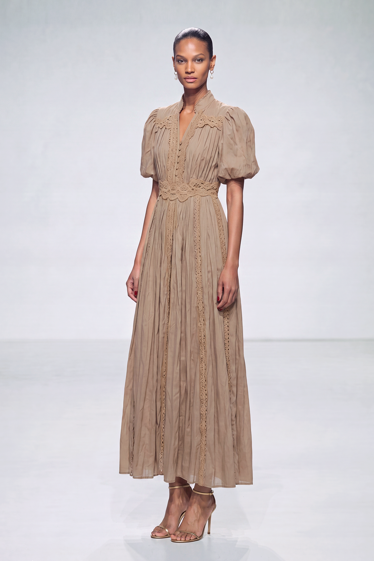 Kasai Puff Sleeve Lace Ruch Maxi Dress